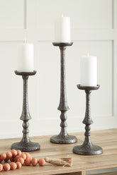 Warmstead Furniture - Ashley Furniture - Eravell Candle Holder - Candle Holder Set (3/CN) / Pewter Finish - A2000584